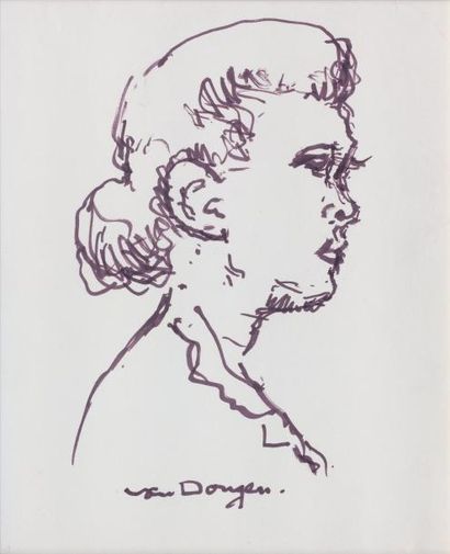 Kees VAN DONGEN (1877-1968) Portrait de Marie Claire Van Dongen Feutre, signé en...