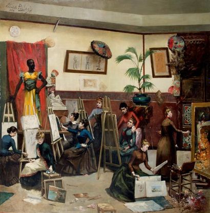Elizabeth PILLARD Les peintres femmes, 1886 Huile sur toile, signée et datée en haut...