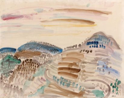 Raoul DUFY (1877-1953) Les collines Aquarelle, signée en bas à gauche et marquée...