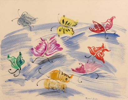 Raoul DUFY (1877-1953) Papillons Aquarelle, signée en bas à droite 43 x 55 cm à vue...