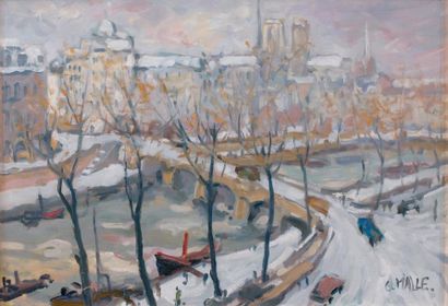 Charles MALLE (né en 1935) Paris, les bords de Seine Huile sur toile, signée en bas...