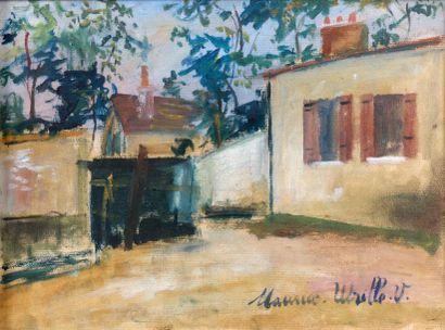 Maurice UTRILLO (1883-1955) Rue à Montmartre Technique mixte sur papier marouflé...