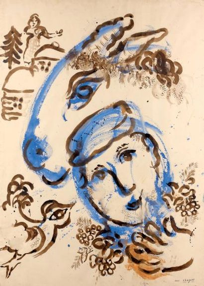 Marc CHAGALL (1887-1985) Le paysan, 1964 Lavis et aquarelle sur papier, signé en...