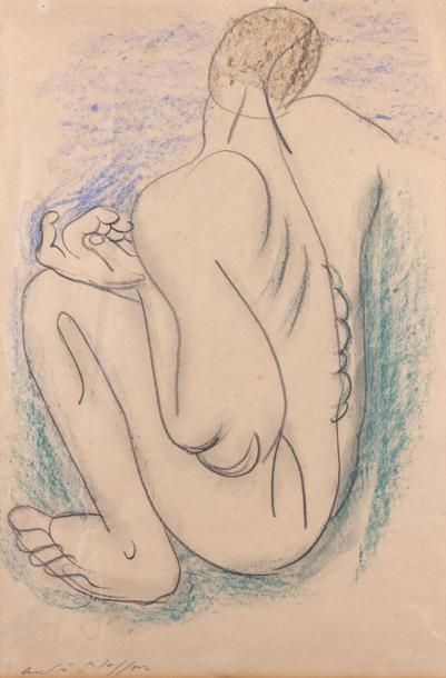 André MASSON (1896-1987) Nu assis Crayon et pastel gras sur papier, signé en bas...