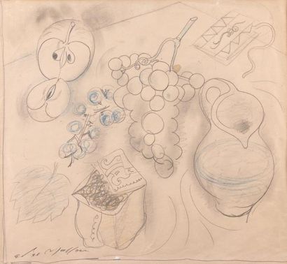 André MASSON (1896-1987) Composition à la grappe de raisin Crayon et couleur sur...