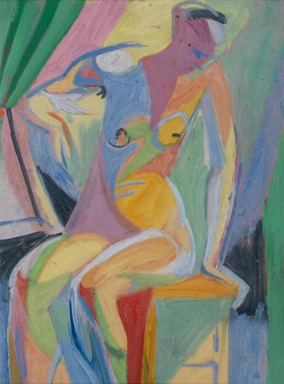 André LHOTE (1885-1962) Etude pour nu assis, 1944 Gouache sur papier 31,5 x 23 cm...