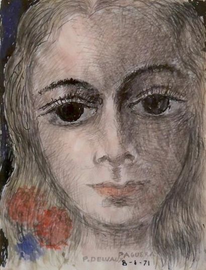 Paul DELVAUX (1897-1994) Portrait de jeune fille, 1971 Encre et aquarelle, signée...