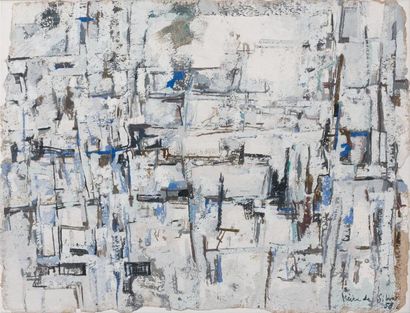 Maria Helena VIEIRA DA SILVA (1908-1992) Composition cubiste bleue, grise et noire...