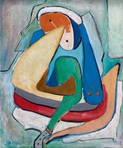 Gaston CHAISSAC (1910-1964) Composition cubiste Huile sur toile, signée en bas à...