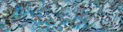 Manuel CARGALEIRO (né en 1927) Composition aux vagues bleues Gouache, signée en bas...