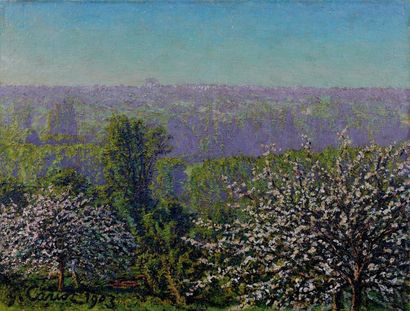 Gustave Camille Gaston CARIOT (1872-1950) Pommiers en fleurs, 1903 Huile sur toile,...