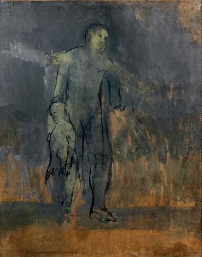Christian BERARD (1902-1949) L'homme et l'enfant Huile sur papier marouflé sur toile...