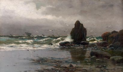 Eliseo MEIFREN ROIG (1859-1940) Ecole espagnole Paysage marin Huile sur toile, signée...