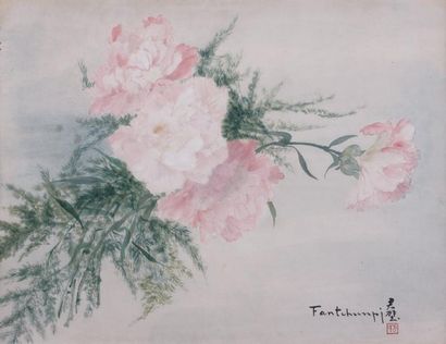FAN TCHUNPI ou FANG JUNBI (1898-1986) Fleurs Encre et couleur sur papier, signé du...
