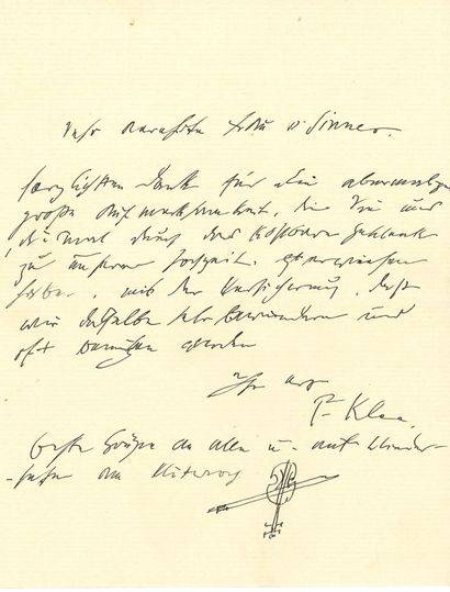 KLEE Paul (1879-1940). L.A.S. «P. Klee» avec DESSIN, [septembre 1906], à Marie von...