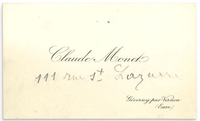 MONET CLAUDE (1840-1926). Carte de visite with an autograph line in pencil; 6 x 10...