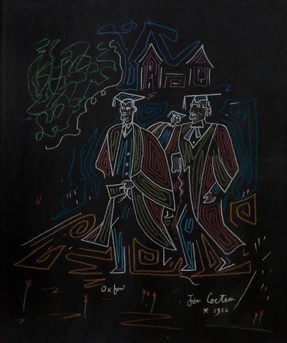 COCTEAU JEAN (1889-1963). Oxford. 1956.
DESSIN au pastel et craies de couleur sur...