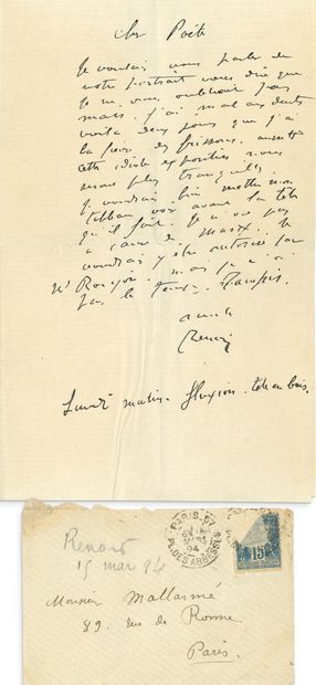 RENOIR AUGUSTE (1841-1919). L.A.S. "Renoir", Monday morning [15 March 1894], to Stéphane...