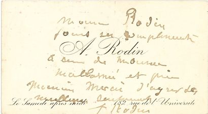 RODIN Auguste (1840-1917). L.A.S. «A. Rodin» sur sa carte de visite, au sculpteur...