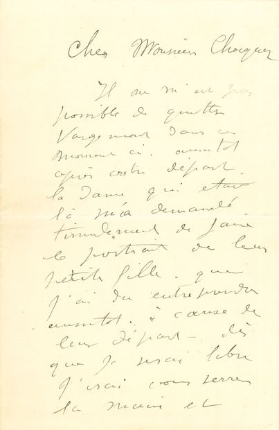 RENOIR AUGUSTE (1841-1919). 2 L.A.S. "Renoir", [1879-1880], 给Victor CHOCQUET；1页半8开，1页16开。
给收藏家Victor...