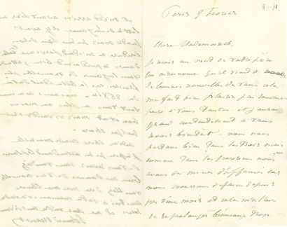 MANET ÉDOUARD (1832-1883). L.A.S. "Edouard Manet", Paris 5 February [1871], to Mlle...