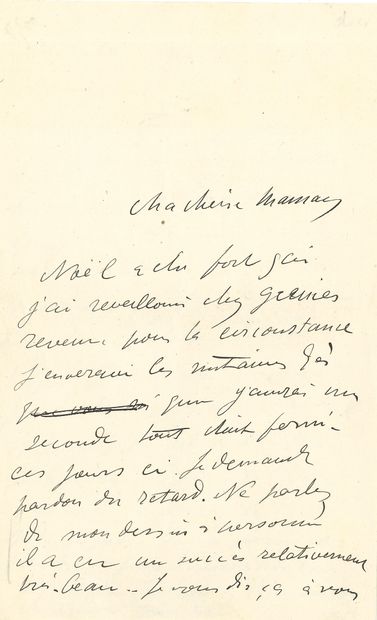 TOULOUSE-LAUTREC HENRI DE (1864-1901). L.A.S. "你的亨利"，[1890年12月底？]，给她的母亲，阿黛尔-德-图卢...