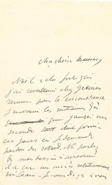 TOULOUSE-LAUTREC HENRI DE (1864-1901). L.A.S. "yours Henri", [end of December 1890?],...