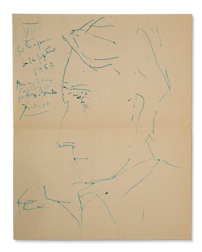 PICASSO Pablo (1881-1973). Original DRAWING with autograph signed "Picasso". Golfe-Juan...