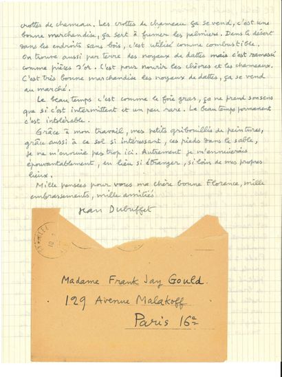 DUBUFFET JEAN (1901-1985). L.A.S. «Jean Dubuffet», El Golea 5 février [1948], à Florence...
