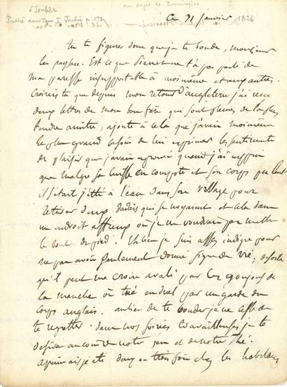 DELACROIX Eugène (1798-1863). L.A., 31 January [1826], to Charles SOULIER, at Mme...