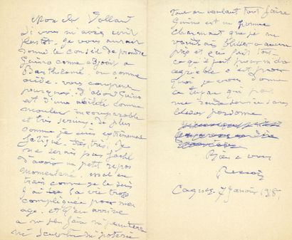 RENOIR AUGUSTE (1841-1919). L.A.S. «Renoir», Cagnes 7 janvier 1918, à Ambroise VOLLARD;...