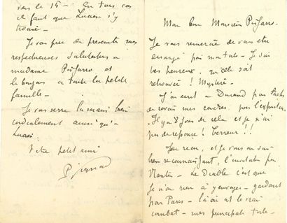 SIGNAC PAUL (1863-1935). L.A.S. "P. Signac", [1887], to Camille PISSARRO; 4 pages...