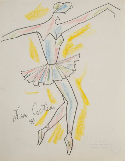 COCTEAU JEAN (1889-1963). La danseuse. Crayon et pastel sur papier, signé en bas...
