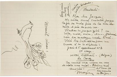 MAGRITTE RENÉ (1898-1967). L.A.S. «Magritte» avec DESSIN, Le Cocq Vendredi [octobre...