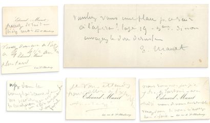 MANET ÉDOUARD (1832-1883). P.A.S. «E. Manet» et 5 cartes de visite autographes; 1...