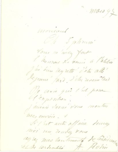 RODIN Auguste (1840-1917). L.A.S. «A. Rodin», mars 1897, à Charles EPHRUSSI, 1 page...
