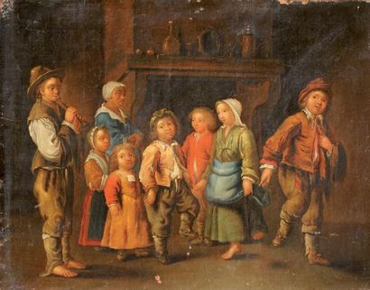 Ecole française vers 1740, suiveur des frères LE NAIN La danse des enfants Toile...