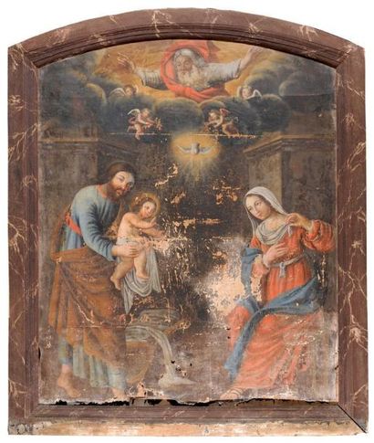 Ecole française du XVIIIème Sainte Famille Huile sur toile Tableau d'autel 130 x...