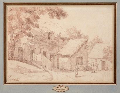 Attribué à Johan georg WIllE (1715-1808) Cour de ferme Sanguine 16, 5x 23, 5 cm