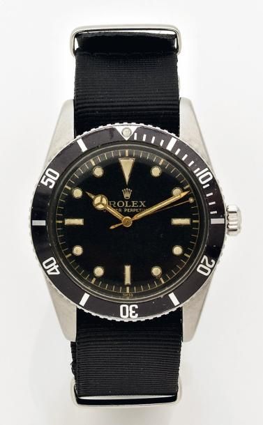 ROLEX "Oyster Perpetual - Submariner" Ref 6205. Vers 1955 Rare montre bracelet de...