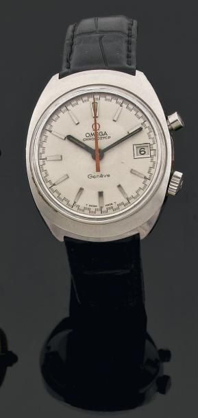 OMEGA «Chronostop», vers 1960 Montre-bracelet en acier à fond vissé, poussoir rond....