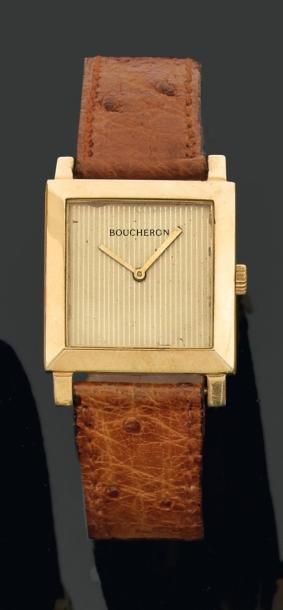 BOUCHERON, Paris N° 75770, vers 1960 Montre-bracelet de forme carrée en or, fond...