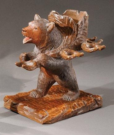 null Porte pipe simulant un ours portant une hotte en bois sculpté 29 x 24 x 17 cm...