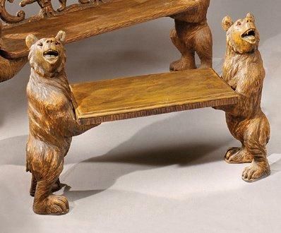 null Petite banquette en bois sculpté décor ours 68 x 95 x 30 cm
