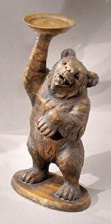 null Serviteur en bois sculpté simulant un ours H 70 cm