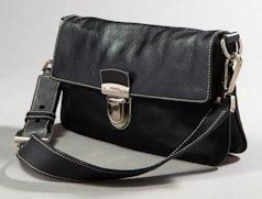 PRADA Petit sac formant pochette en tissu et cuir noir L 26 cm Etat neuf