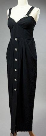 VALENTINO Robe longue en coton noir, rangée de boutons et poches à l'avant (sans...