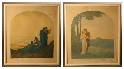 ALPHONSE OSBERT (1857-1939) Paire de lithographies en couleurs présentant des scènes...