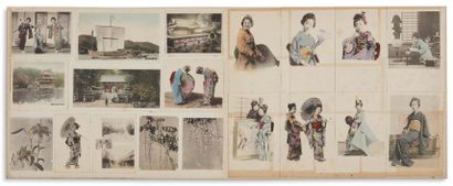 Japon Période Meiji (1868-1912) Album à couverture textile comprenant 194 photos...
