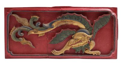 CHINE, NINGBO XIXE SIÈCLE 
中国南方 越南 1900年代左右

木漆金龙、狮纹雕板两件
